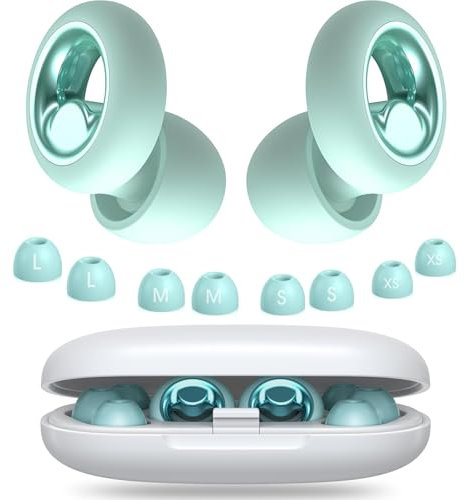 Tappi orecchie dormire, 45dB di cancellazione del rumore,in silicone morbido e riutilizzabile, con 8 punte in 4 misure (Verde menta, 4 taglie (1 set))