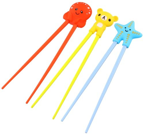 Children's Chopsticks, 3 Pairs Chopsticks Children with Animal Motif, Reusable Training Chopsticks Helper, Non-Slip Chopsticks, Chopsticks Aid for Adults, Beginners, Children, Seniors