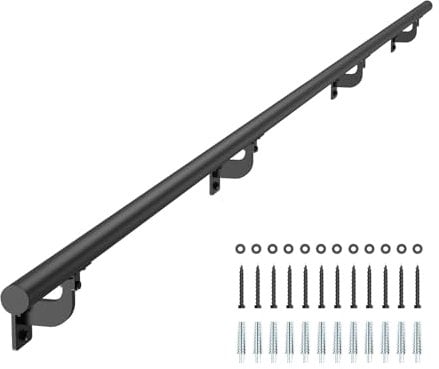 VEVOR Wall Mounted Stair Handrail, 3665mm Pipe Staircase Handrail, Black Galvanized Aluminum, 32mm Pipe Diameter, Indoor&Outdoor Staircase Railing, Industrial Hand Rail for Steps, Security Baluster