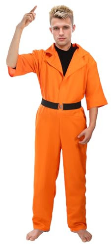 Joyincoser Orange Prisoner Costume Men Adult Prison Jail Jumpsuit Inmate Convict Suit Criminal Robbers Overalls Orange Boiler Prisoner Belt Halloween Fancy Dress Gift for Cosplay Party (Medium)