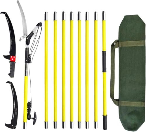 30 Feet Tree Pruning Saw, Upgraded Gear Manual Branches Pole Saw Trimmer for Garden Tools Loppers Hand Pole Saws Extendable Height with Knives and Storage Pocket