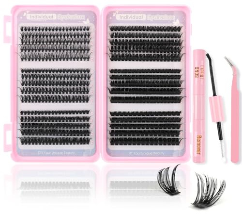 Silkiwinki Einzelne Wimpern Kit 580St 8-16mm D Curl 30D+40D+50D+60D+80D+100 | 580St, 8-16mm, D Curl. Inkl. Kleber, Entferner & Pinzette. Für Einzelne Wimpern, geeignet für Wimpern Extensions.
