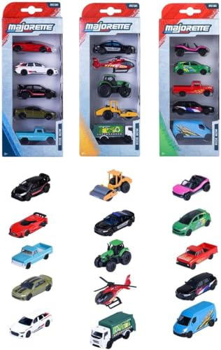 Majorette - 5 Spielzeugautos – 1 von 4 verschiedenen Sets, mit Freilauf und Lizenz, Modellauto-Set im Miniaturformat für Kinder ab 3 Jahren (je 7,5 cm)