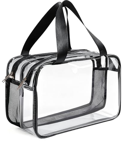 Klar resetoalettväska stor, 31 × 21,1 × 16 centimeter förtjockad PVC vattentät med dubbla fack och dragkedja för flygresor, kvinnor män