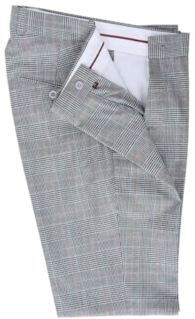 Mens Prince of Wales Checkered Trousers Retro Flat Fronted Sta Press Golf Check Mod Skin Pants (UK, Numeric, 36, Regular, Regular, Prince of Wales Check)