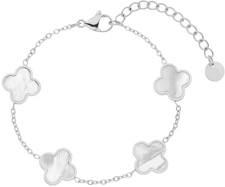 Collenatsy Armband Kleeblatt Damen aus 18K Gold, elegantes Glücksarmband als Freundschaftsarmband, wasserfester Kleeblatt Schmuck verstellbar (Silber)