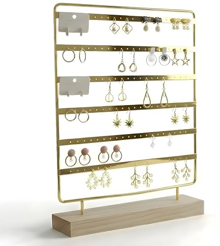 Galeara design Mika Ohrringhalter aus Gold, Schwarz und Weiß – 110 Löcher – Schmuckständer für Ohrringe – Schmuckhalter aus Holz – Ohrringhalter in Goldfarbe Ohrringorganizer (Gold)