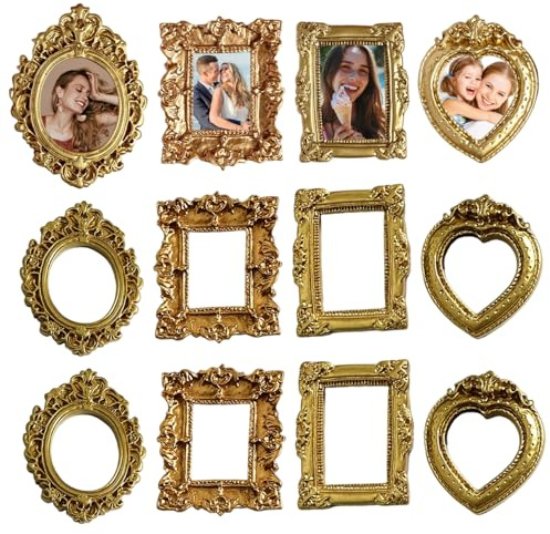 AZIDWERYQ 12 Stück kleine goldene Rahmen, barocke antike Harz-Mini-Bilderrahmen, DIY-Foto, Urlaub, Party, Hochzeit, Dekoration für Weihnachten, Gold