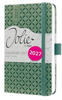 SIGEL Jolie Wochenkalender 2027 A6 grün Hardcover Terminplaner | 7J134, Mit Gummiband, Stiftschlaufe, Einstecktasche, 174 Seiten, vegan, Buchkalender, Taschenkalender