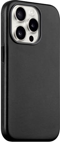 maogoam Echt Leder Hülle für iPhone 14 Pro, Kompatibel mit MagSafe, Vollnarbenleder, Eleganter Stil, Schwarz