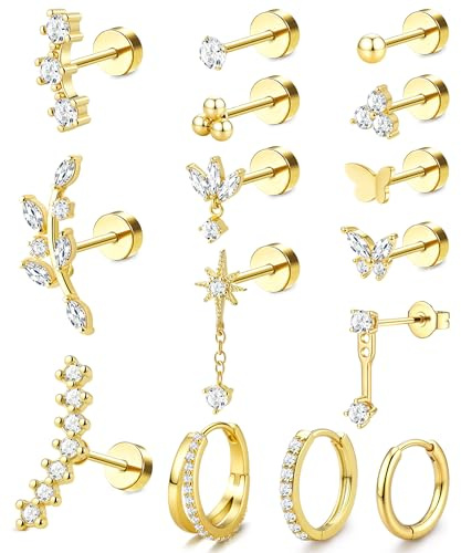MILACOLATO 16G/18G/20G de Joyería Para Piercing en Forma de Espiral Aretes Panos para Mujer Aretes Hipoalergénicos de Acero Quirúrgico Arete de Aro, Arete Para Cartílago-F-CG