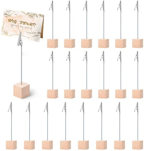 Quorumsg 20 Pezzi Legno Porta Foto, Pratico e Conveniente Portafoto da Tavolo, Durevole Legno Cubo Portafoto con Mollette Clip, Porta Foto per Ufficio, Matrimonio, Festa, Casa