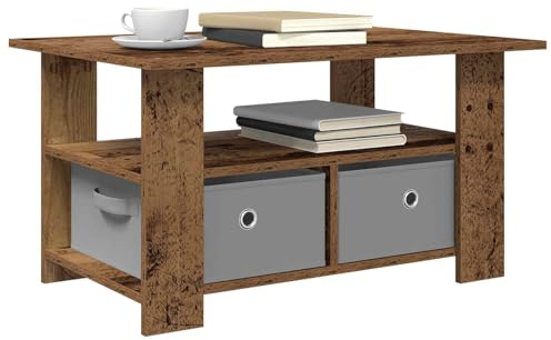 vidaXL Couchtisch mit Schubladen Altholz 77 x 55 x 42 cm Holzwerkstoff, Moderner rechteckiger Couchtisch, stylisches Wohnzimmer, robuste Bauweise mit viel Stauraum für die Familie