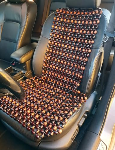 Generisch Autositzauflage aus Holzperlen – Massage-Sitzauflage für Auto, atmungsaktiv & kühlend, universell für PKW, SUV, LKW und Bürostuhl, Rückenunterstützung, Ganzjahres-Sitzauflage (Braun)