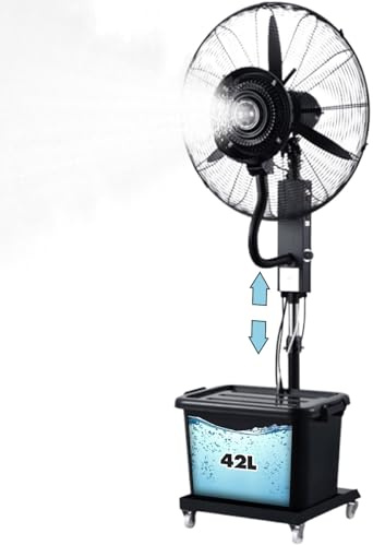 Ventilador Nebulizador de Pie Industrial, Oscilación 90°, Depósito Agua 42L con Ruedas -3 Velocidades, Enfriador Larga Distancia para Exteriores, Patio, Garaje, Uso Industrial y Doméstico