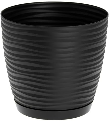 KORAD 3D Sahara Plant Pots with Matching Saucers. Decorative Planters with Drainage Holes for Indoor and Outdoor. Available in 7 Sizes and 8 Colours- (Black, Ø17 cm(5.90 inches)
