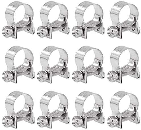 Glarks Mini-Kraftstoffeinspritzschlauchschellen, Edelstahl, 12-14 mm, verstellbare Rohrschellen, Schlauchschellen, Rohrschellen, Set (15/32 Zoll - 9/16 Zoll Durchmesser), 12 Stück