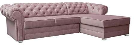 MOEBLO Chesterfield Ecksofa Sofa Couch Garnitur Stoff Samt (Velour) Glamour Wohnlandschaft - Avia (Rosa, Ecksofa Rechts, mit Schlaffunktion)