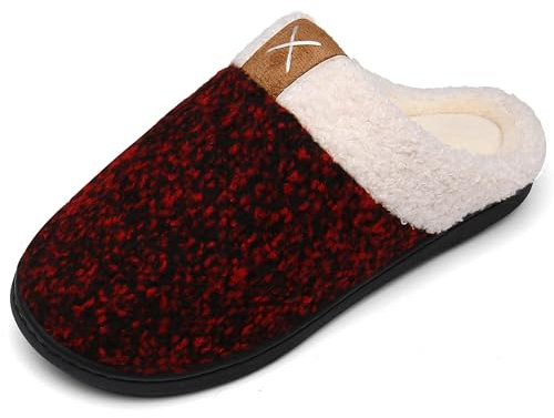 Mishansha Pantofole Invernali Donna Uomo Calde Morbide Antiscivolo Peluche Ciabatte da Casa,Rosso,42/43 EU