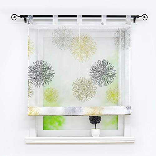 Joyswahl Voile Raffrollo mit schönem »Kreise«-Motiv transparente Raffgardine mit Schlaufen Schals Fenster Gardine BxH 100x150cm Gelb 1 Stück
