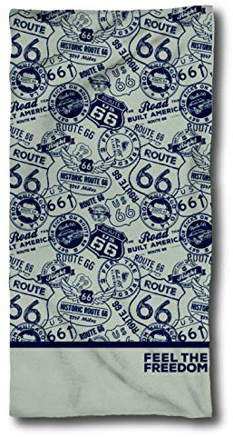 SkyBrands Route 66 Handtuch 75x150 cm Baumwolle Feel The Freedom Freiheit Amerika USA Handtuch Motorrad Vintage Duschtuch