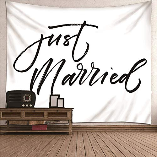 Daesar Tapisserie Vorhang 210x140CM Just Married Wandbehang Outdoor Wandteppich Nordisch, Wanddeko für Kinderzimmer Wohnzimmer Schlafzimmer als Yogamatte Picknickdecke Strandtücher
