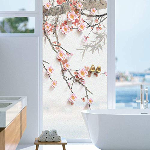 Decorative Privacy Window Films Elegance Cherry Blossom Sakura Tree Branches Ink Painting Window Films Frosted Glass Sticker for Home 31.4x41.3(80x100cm)