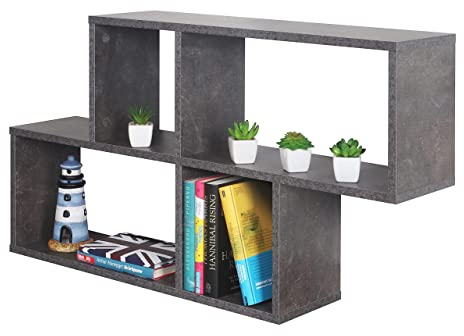 RICOO Wandregal 100 x 53 x 20 Grau Beton Optik, Spanplatte aus Holz, Hängereral WM051-BG, Regal Wand, Bücherregal Bilderregal Fotoregal Küchenregal Hängend Wandboard Würfelregal Schweberegal