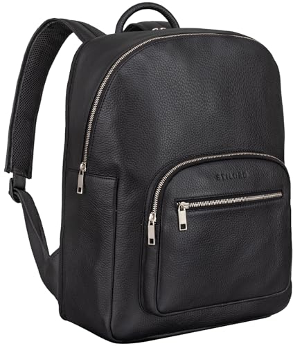 STILORD 'Grant' Rucksack mit Laptopfach Leder - XL Business Backpack für Arbeit Office Uni - Großer Laptop Rucksack 15 Zoll - Trolley Aufsteckbar - Vintage Leder, Farbe:obsidian schwarz