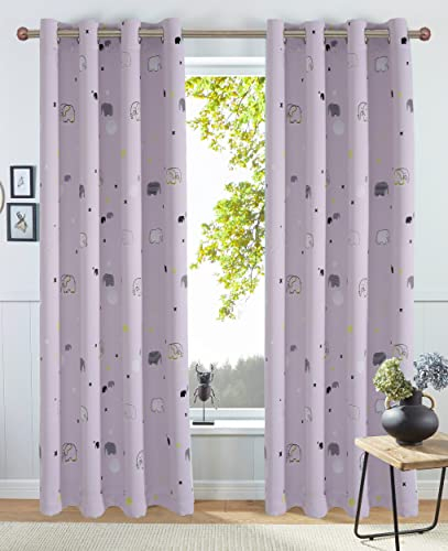 Clothink Gardine Kinderzimmer Mädchen Jungen - 140x245cm Pink Elefant Ösen (1 Stück),Verdunkelungsvorhang Kindergardine Vorhang Blickdicht