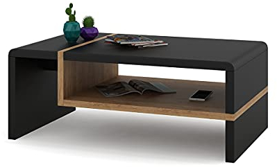 All4All Couchtisch Figo - Kleiner Kaffeetisch - Wohnzimmertisch – Sofatisch mit Brett - kompakte Größe - Sofatisch - 100x60cm - 05 - Schwarz + Gold Craft Eiche
