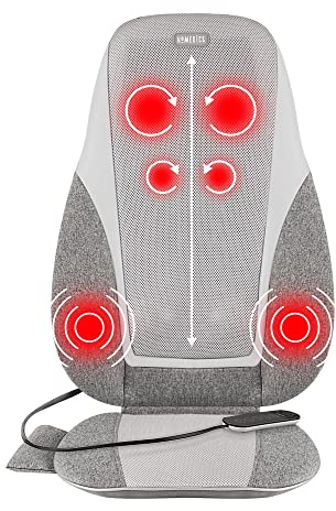 Homedics Shiatsu Back Massage Cushion with Heat, Deep Kneading & Vibration, Handheld Remote, Lumbar Vibration Waves, 3 Massage Zones, Upper, Lower,Full Back,Fits Most Chairs, Premium Fabric,Grey