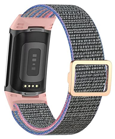 ahayo Elastic Braided Strap Compatible with Fitbit Charge 5, Nylon Loop Stretchy Ultra-Light Soft Wrist Band with Adjustable Buckle for Fitbit Charge 5 Activity Tracker (Pink)