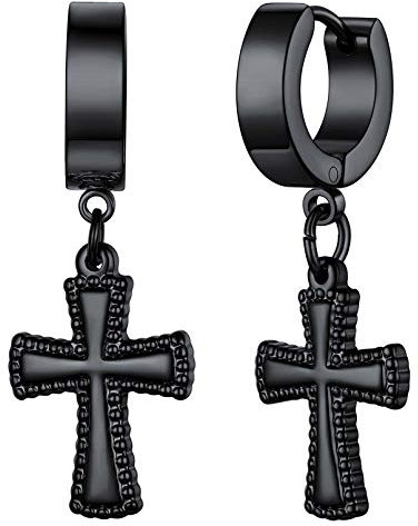 FaithHeart Schwarz Creolen Kreuz Ohrstecker Hochgepoliert Kreolen Ohrring mit Kreuzanhänger Hängend Ohrhänger für Party