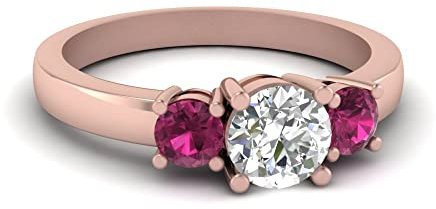 55Carat Bague de fiançailles Diamant Rond 3 Pierres plaqué Or Rose Saphir Rose créé Rond façonner Bagues de Fiançailles 3 Pierres réglage de la Broche Taille 48