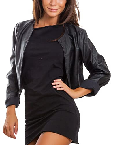 Toocool - Giacca donna corta ecopelle bolero senza chiusura giacchetto sexy JL-7860 [XL,nero]