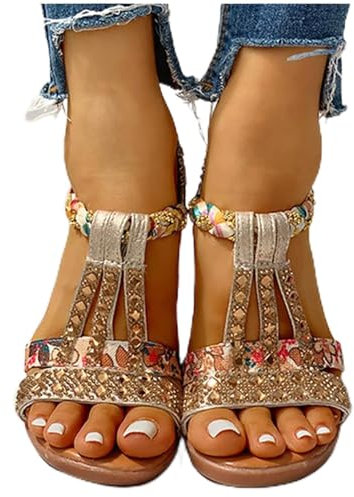 FOURTOC Chaussure Femme Talon Compensé Chaussures Ete Femme Sandales Compensees Femme Été Chaussures Femme Pieds Larges Et Sensibles Sandales Femme Plage,d'or,US4.5/EU35