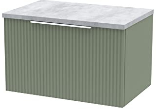 Hudson Reed DFF894LBG Fluted Modern Bathroom Wall Hung 1 Drawer Vanity Unit with Bellato Grey Laminate Worktop, 600mm, Satin Green