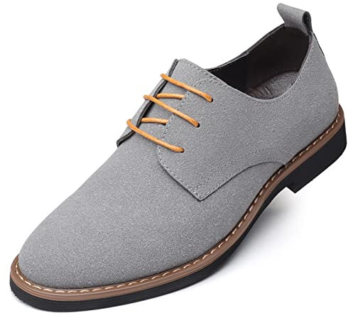 Zapatos de gamuza para hombre, zapatos de vestir clásicos Oxford-Fashion con cordones Derby, gris, 43.5 EU