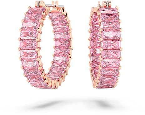 Swarovski Matrix Kreolen, Rosé Vergoldete Ohrringe mit Strahlenden, Rosafarbenen Swarovski Kristallen