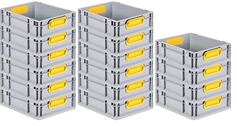 PROREGAL SuperSparSet 16x Eurobox NextGen Color | HxBxT 12x30x40cm | 11 Liter | Griffe gelb geschlossen | Glatter Boden | Eurobehälter, Transportbox, Transportbehälter, Stapelbehälter