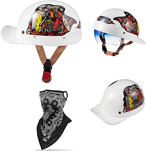 Halbhelm Motorradhelm Jethelm Herren Halbschalenhelm Mit Gesichtstuch Retro Brain Cap Halbschale Rollerhelm Chopper Scooter Helm Sturzhelm Baseball Kappe ECE Zertifizierung
