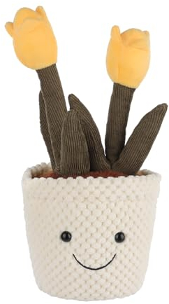 Apricot Lamb Soft Tulip Plant Plush Toy, Stuffed Yellow Flower Pot, Kawaii Plushie for Kids, 10