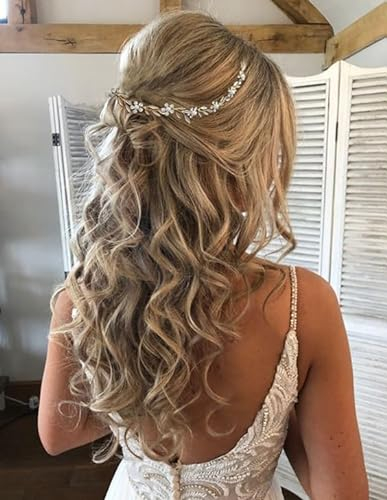 Accessoire Cheveux Mariage, Bijoux Cheveux Mariage Bohème, Headband de Mariee,Vigne de Cheveux, Bande de Cheveux Femme, Diademe Mariage Vintage Avec Feuilles et Cristal pour Femmes, Filles, or