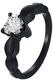 PAMTIER Edelstahl Herz Versprechen Ring mit Zirkonia Verlobungsring Schwarz Weiß Größe 62