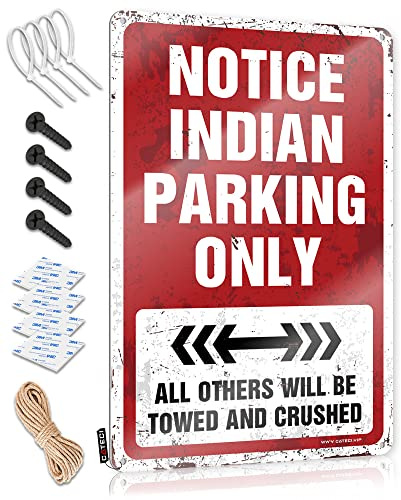 Blechschilder für Garage Hinweis Indian Parking Only Blechschild Sport Bar Dekor Indie Raumdekoration (Größe: 20 x 30 cm)