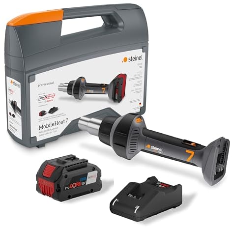 Steinel Akku-Heißluftpistole MobileHeat MH 7 Set, inkl. 8.0 Ah Bosch 18 V AMPShare Akku, Profi-Heißluftgebläse im Koffer, 150 – 550 °C, 200 l/min, 4 Sek. Aufheizzeit