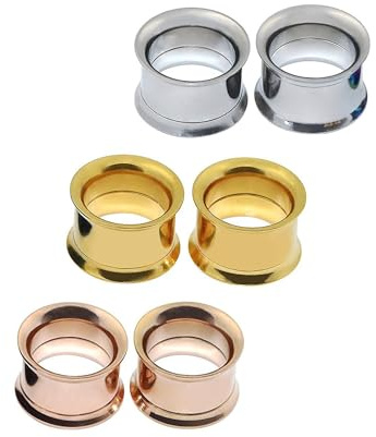 Decentraland Silber Gold Roségold 3-Paar 316L Edelstahl O Ohrmessgeräte Tunnel Ohren Schraubverschluss Körperpiercing-Schmuck 2g(6mm)