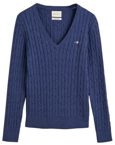 GANT Damen Stretch Cotton Cable V-Neck Pullover, Dusty Navy, X-Small