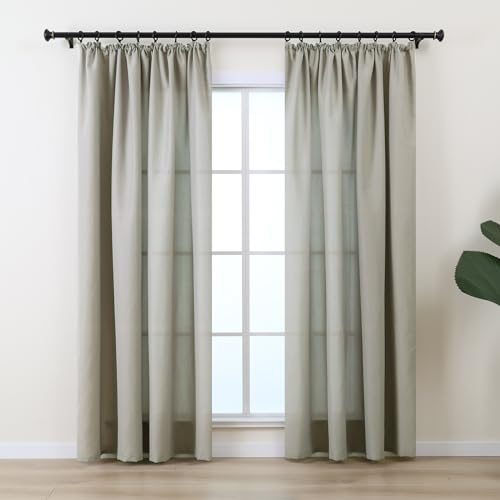 L.Z.E Gardinen Vorhänge Grau mit Kräuselband, Sichtschutz Lichtdurchlässige Gardine Vorhang für Schlafzimmer Wohnzimmer, Dünne Baumwolloptik Stores für Schiene Schienensystem, 225 cm Lang, Blickdicht